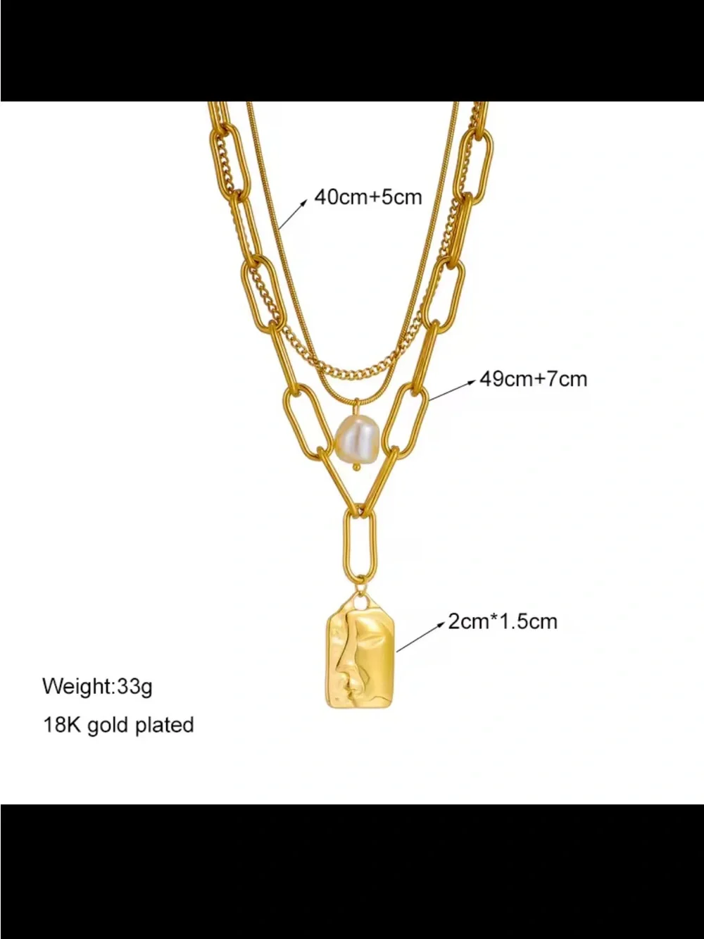 18K Gold Plated Layered Pendant Necklace with Pearl Accent